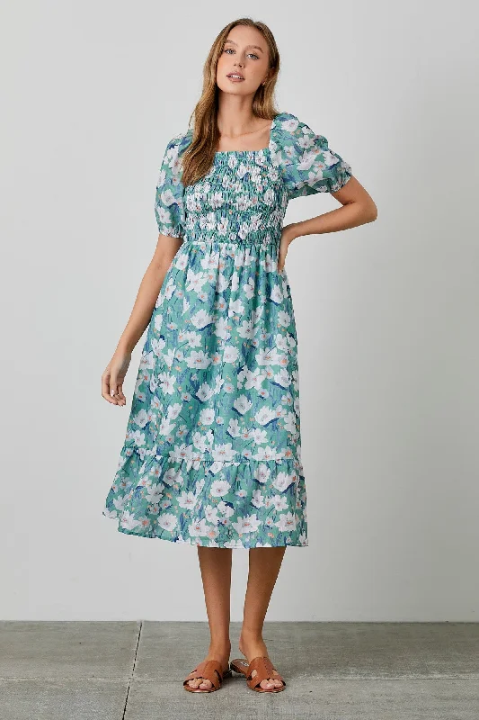 Women's Clothes For The Office Jade Floral Smocked Midi Dress