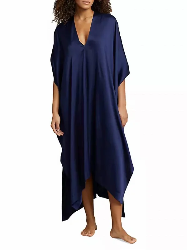 Trendsetter's Closet Lauren Silk Victoria Kaftan Dress In Navy