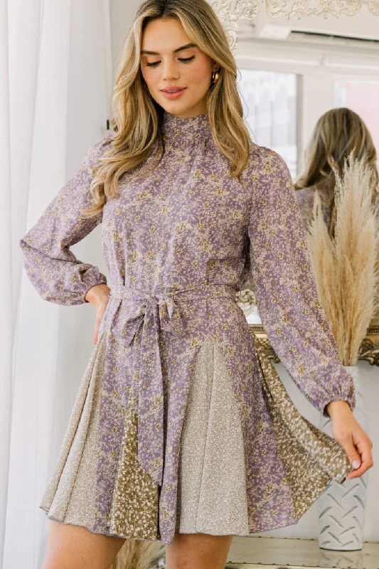 Women's Clothing Lavender Mock Neck Mini Dress