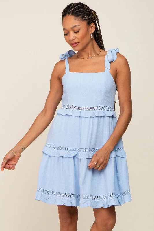 Discover Now Light Blue Sleeveless Tiered Dress