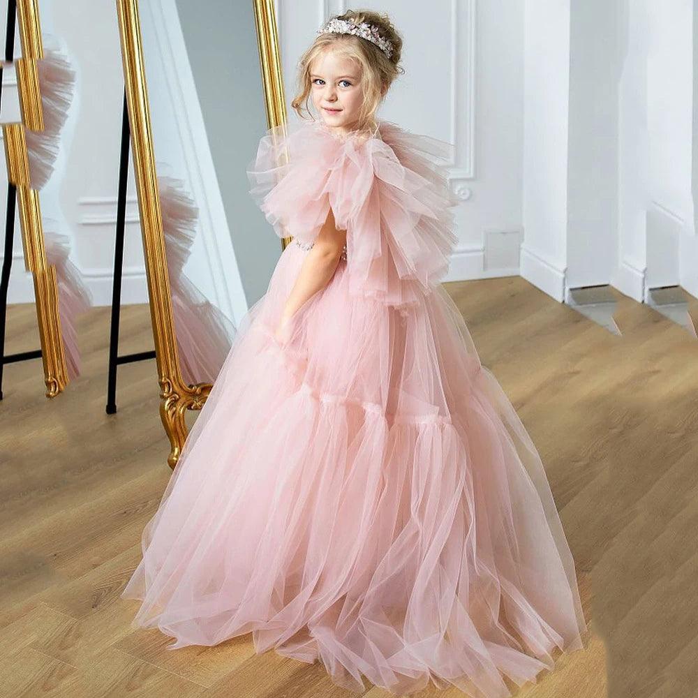 Women's Clothing For Everyday Wear Light Pink Feather Flower Girl Dress - Tulle Puffy V-Back Princess Gown for Wedding, Birthday, First Communion Women's Clothing For Everyday Wear Light Pink Feather Flower Girl Dress - Tulle Puffy V-Back Princess Gown for Wedding, Birthday, First Communion