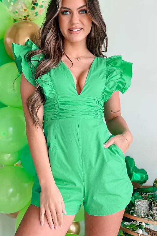 Style Streetwear Light Up My Life Ruffle Sleeve Romper (Green)