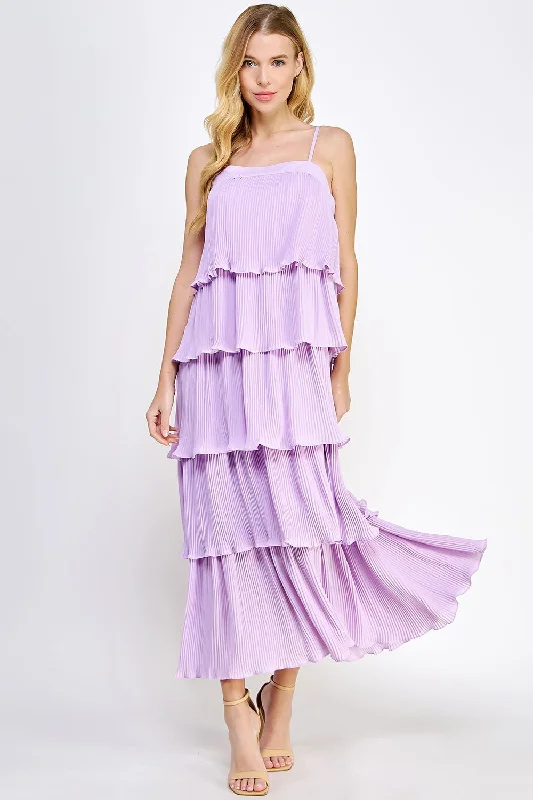 Online Clothing Stores Lilac Pleated Tiered Maxi Dress