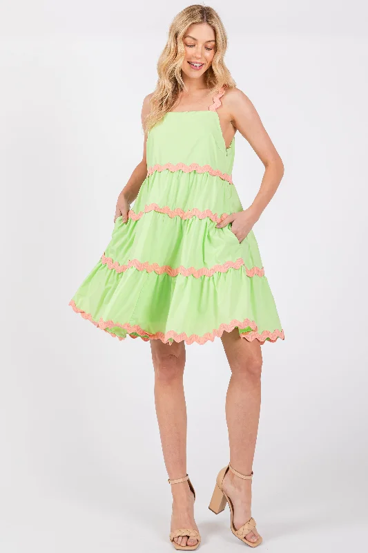 Tailored Clothing For Women Lime Contrast Trim Tiered Dress