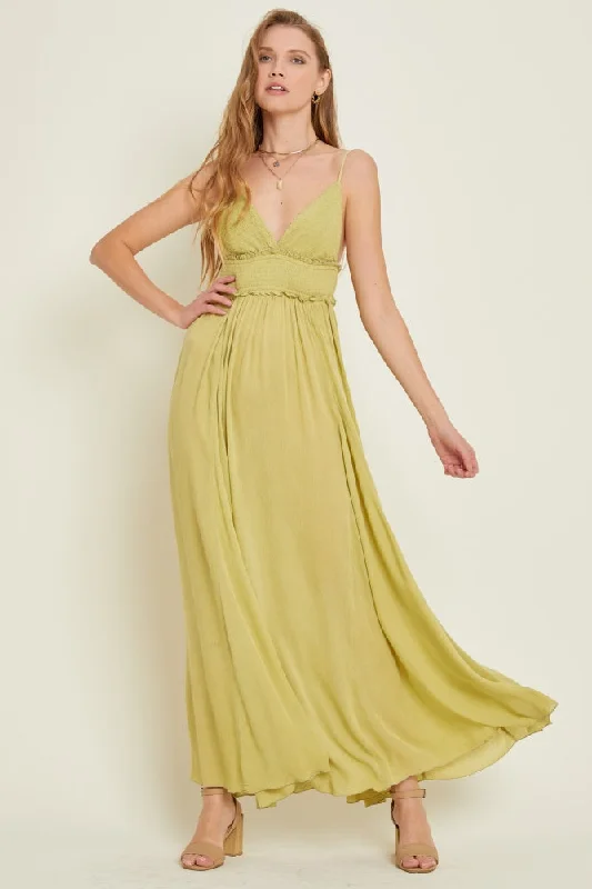 Elevate Your Wardrobe Lime Gauze Maxi Flare Dress