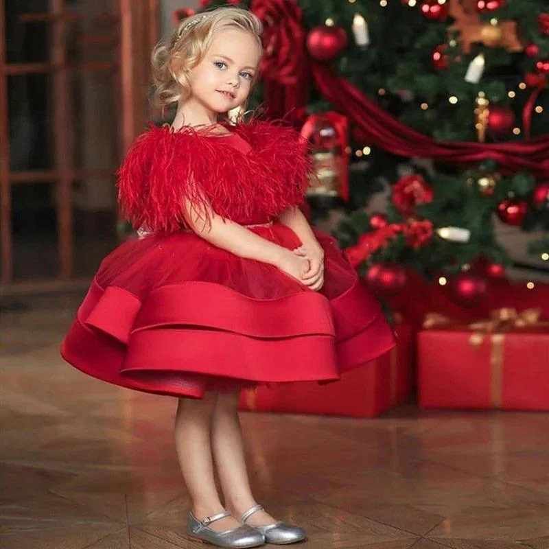 Women's Tops And Clothing Little Princess Gown Dress with Feather