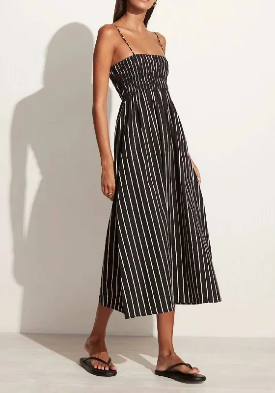Women's Clothes For Special Occasions Marieka Midi Dress in Adia Stripe Print Black