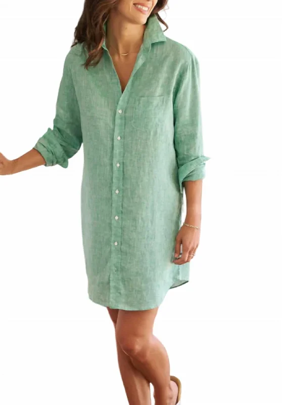 Relaxed Fit Women's Fashion Mary Classic Shirtdress In Green