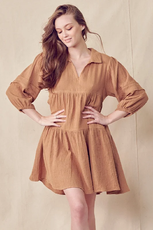 Fashion Forward Femme Mocha Cotton Shirt Mini Dress