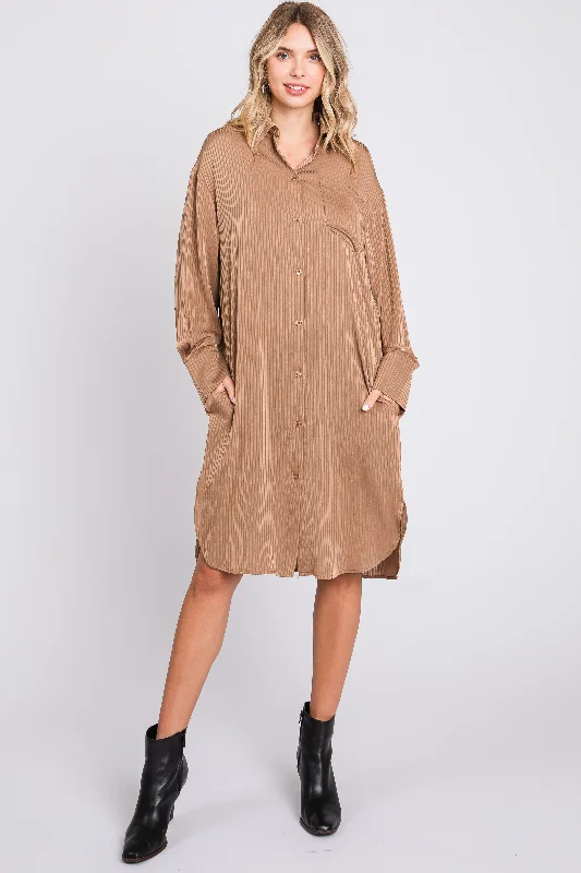 Women's Clothes For Work Events Mocha Striped Shirt Dress