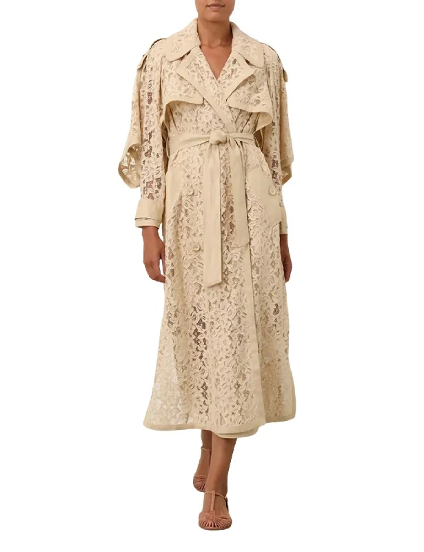 Unique Women's Fashion Pieces Natura Lace Trench Dress In Tea