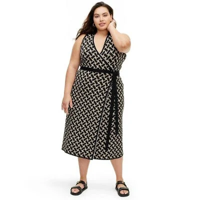 Women's Fashion Clothing New - Diane von Furstenberg Women's Collared Sleeveless Midi Wrap Dress