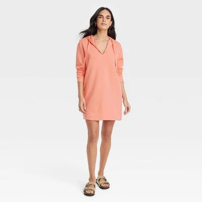 Casual Fashion Trends for Women New - Universal Thread Women's Fleece Tunic Hooded Dress Long Sleeve, Coral Orange, M