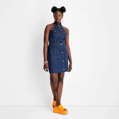 Clothing Online New - Future Collective Alani Noelle Women's Halter Denim Overall Mini Dress