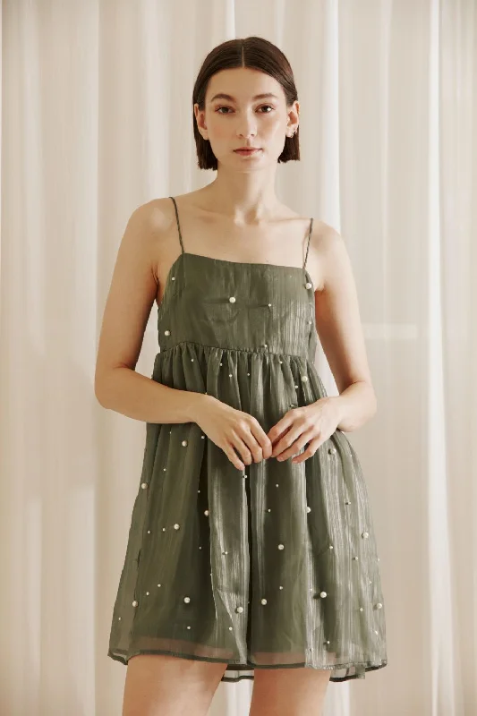 Women's Evening Clothing Olive Little Pearls Baby Doll Mini Dress