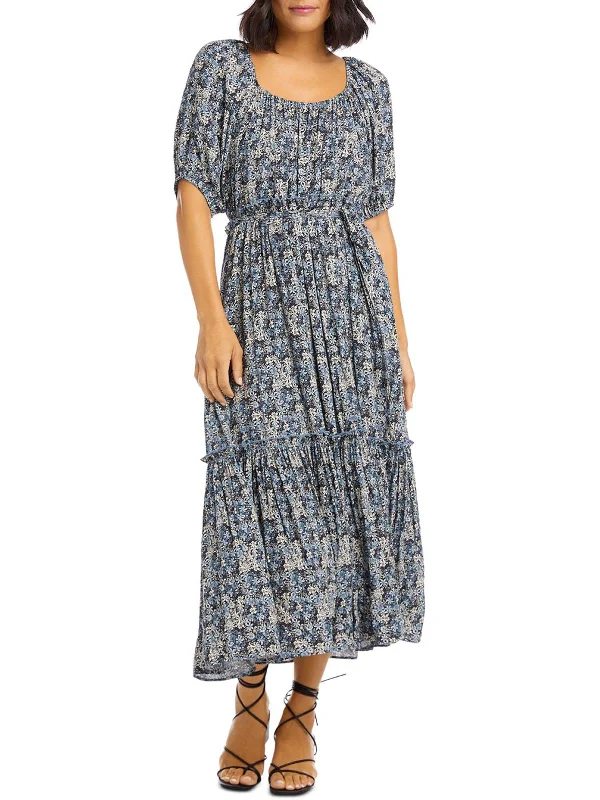 Women's Casual Wear Clothes On Holiday Womens Floral Ruffled Midi Dress