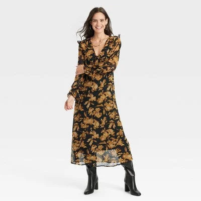 Stylish Everyday Clothing Open Box - Women's Long Sleeve Sheer Maxi Dress - A New Day