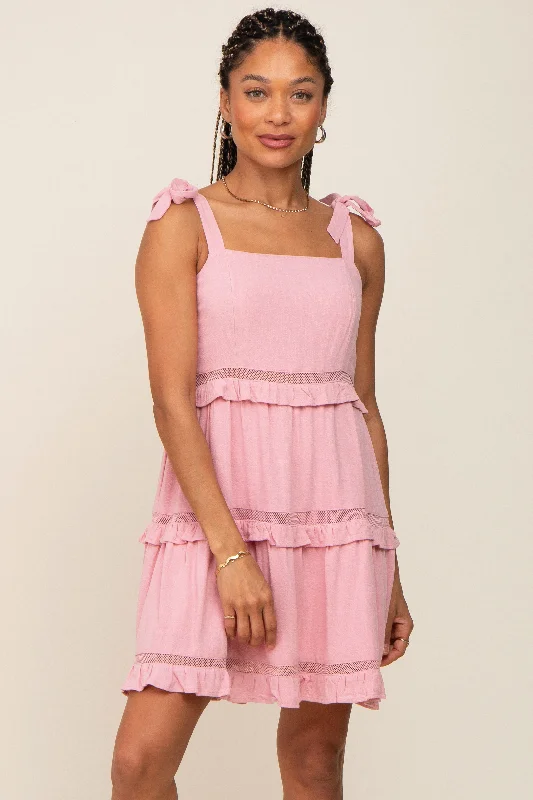 Trendy Attire For Her Pink Sleeveless Tiered Dress