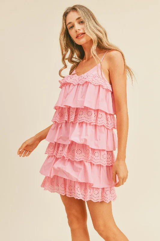 Effortless Style, Endless Impact Pink Tiered Layer Mini Dress