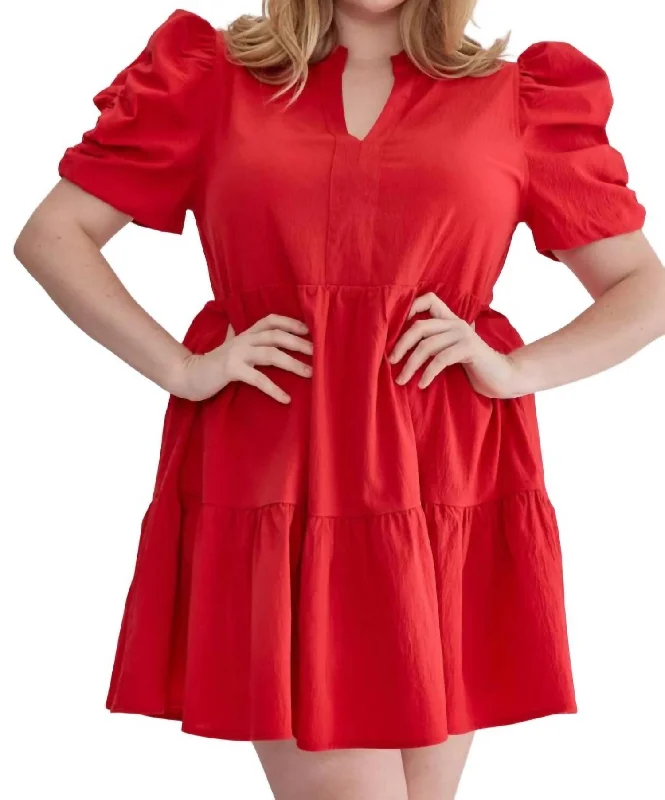 Fashion Sale Puff Sleeve Mini Dress In Red