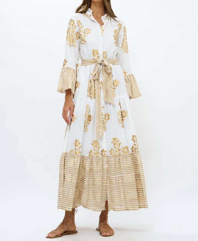 Snag Fabulous Fashion Bargains Ruffle Collar Bell Maxi In Gold Jakarta