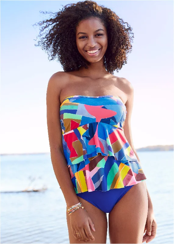 Flash Discount Ruffle Bandeau Tankini Top - Living Art