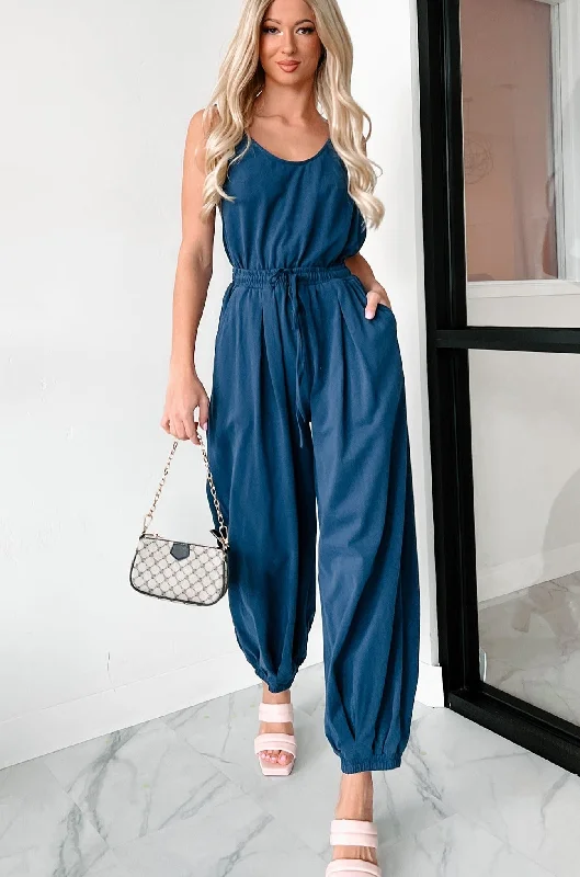 Graceful Fashion Showing My Hand Backless Jumpsuit (Navy)