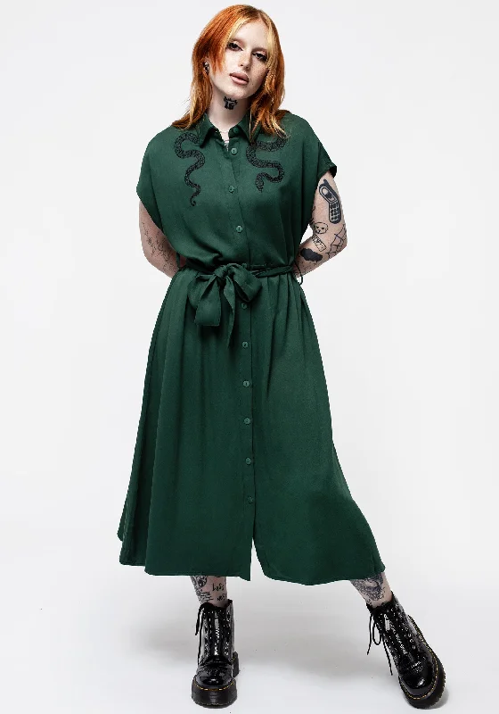 Redefining Women's Style Slither Relaxed Midi Shirt Dress - Green