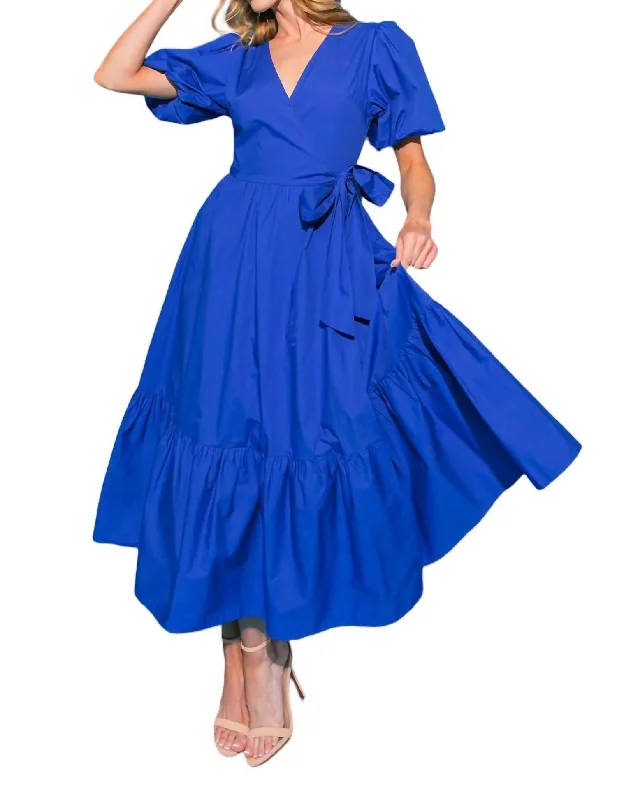 Quality Driven Apparel Solid Poplin Midi Dress In Royal