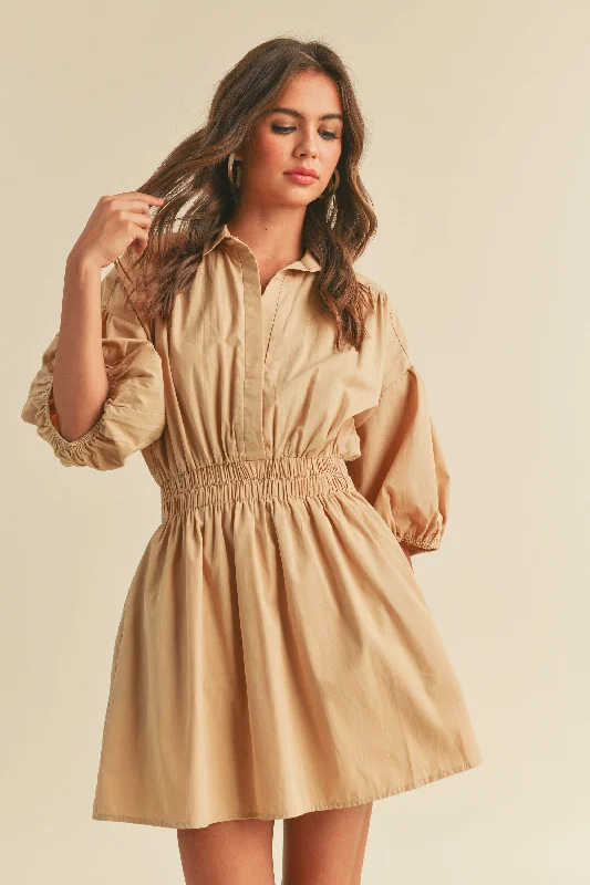 Unleash Your Style Taupe Elastic Band Waist Shift Dress