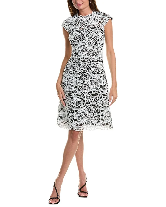 Women's Street Style Casual Wear Teri Jon by Rickie Freeman Scroll Embroidered Lace A-Line Dress