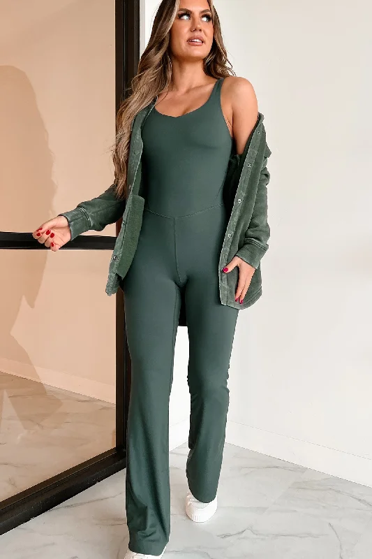 Trend Driven Wardrobe Total Motivation Flared Jumpsuit (Smoked Spruce)