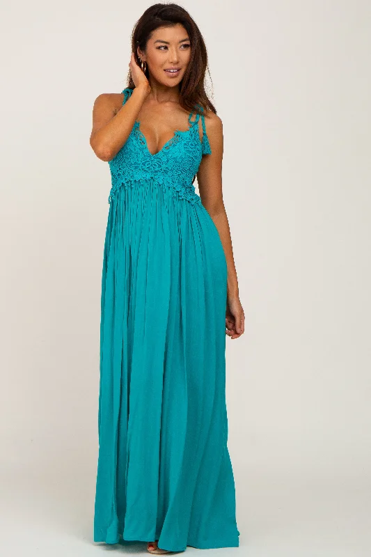 Flash Sales Turquoise Crochet Lace Maxi Dress