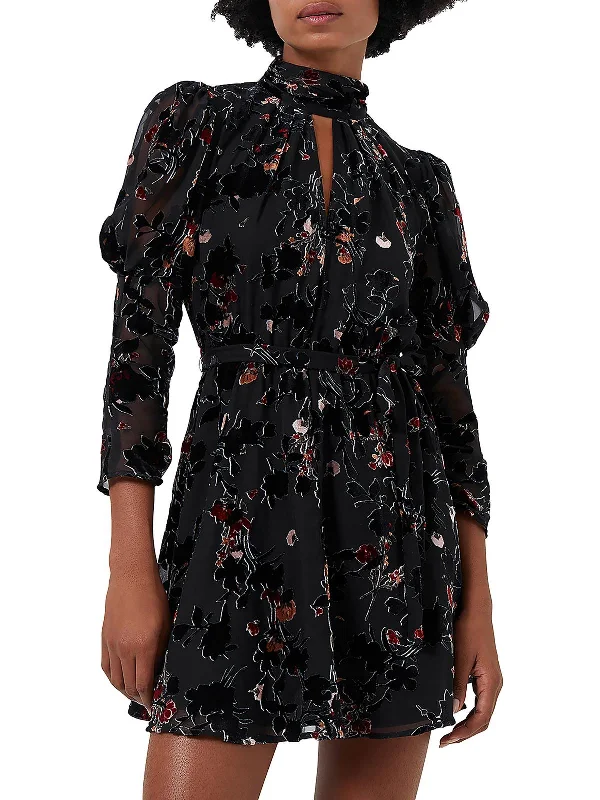 Casual Fashion Womens Burnout Floral Print Mini Dress