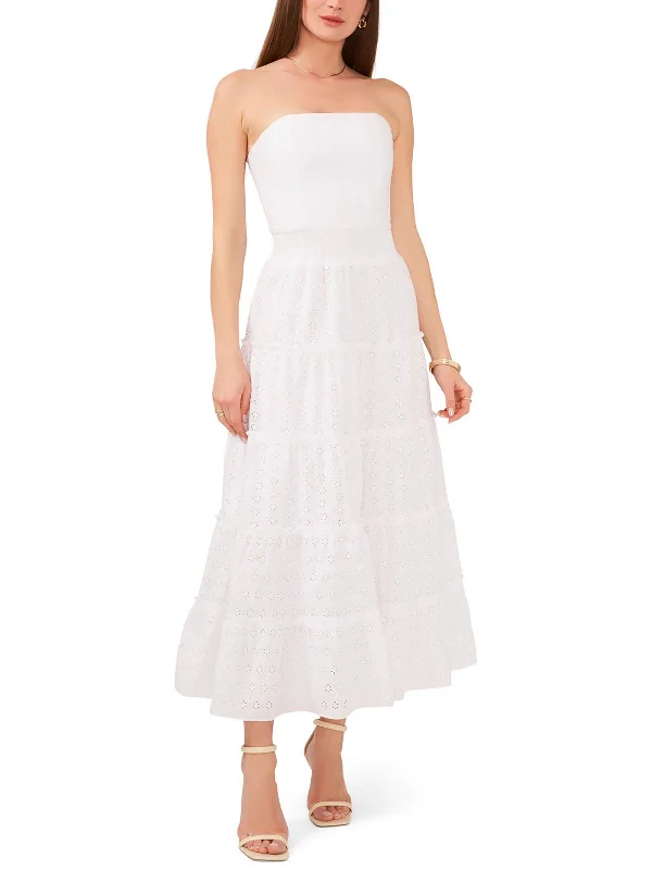 Trendy And Individual Women's Fashion Womens Cotton Eyelet Midi Dress