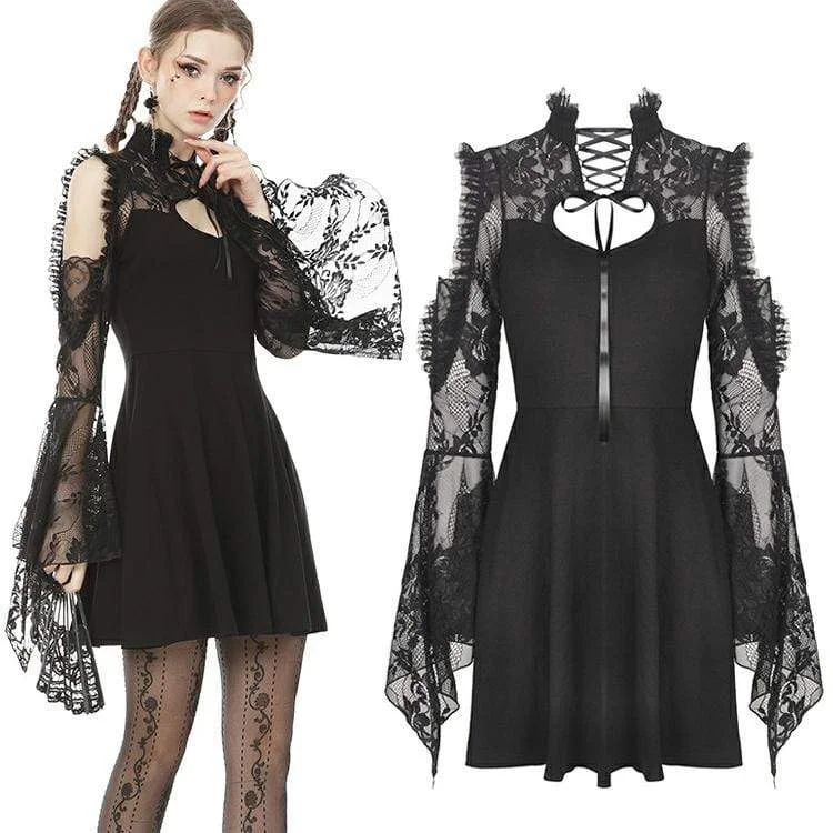 High-Fashion Women's Clothing Women's Dark Cutout Shoulder Lace Sleeved Black Little Dresses High-Fashion Women's Clothing Women's Dark Cutout Shoulder Lace Sleeved Black Little Dresses