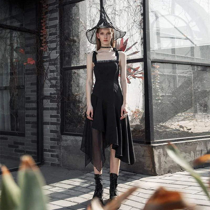 Women's Clothes For The Office Women's Goth Cross Straps Iregular Hem Chiffon Maxi Dresses