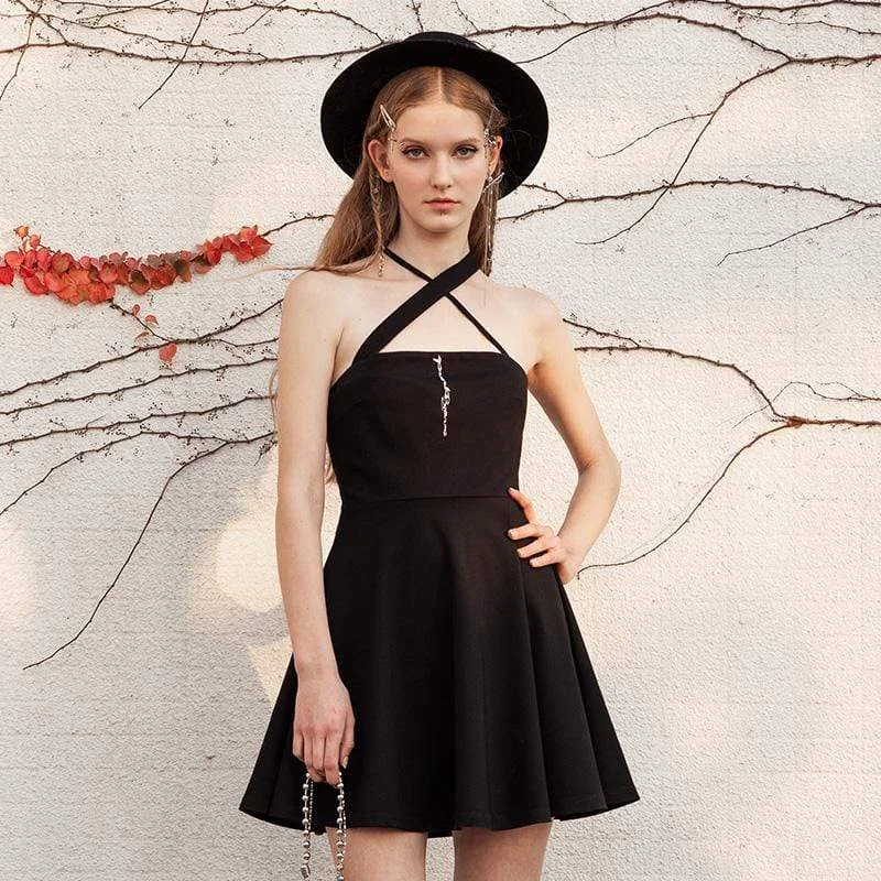 Women's Clothing Women's Goth Halterneck Black Little Dresses