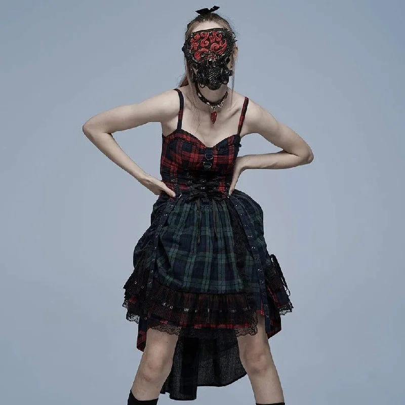 Stylish Outerwear Clothing For Women Women's Gothic Double Color Plaid Layered Slip Dress