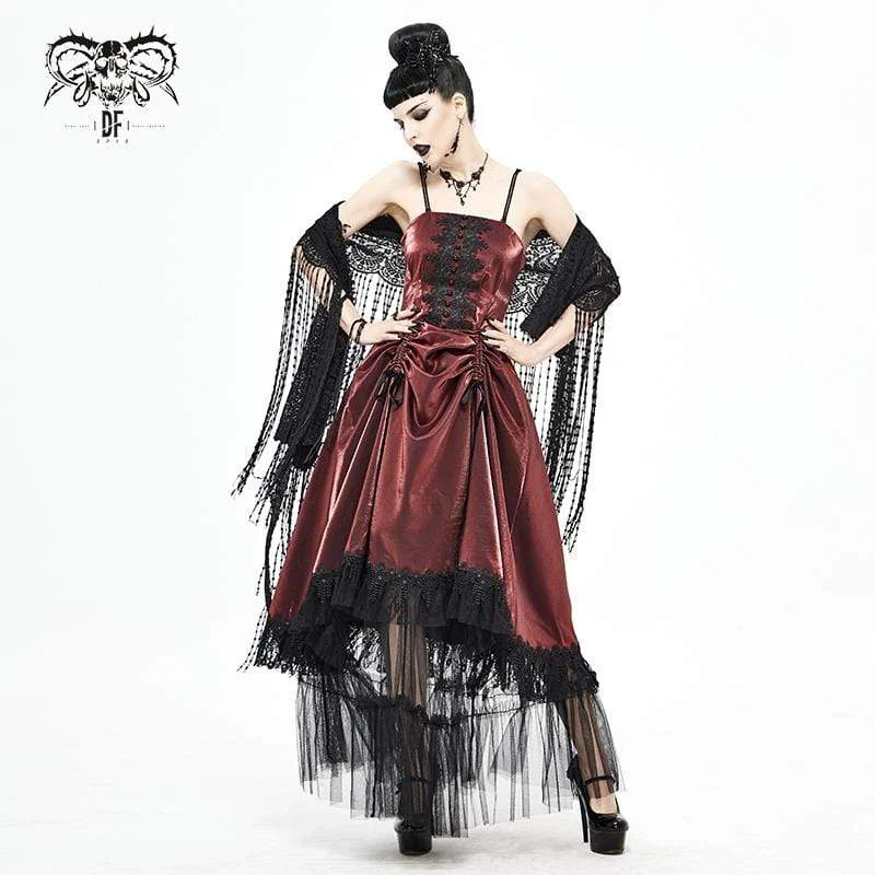 Women's Clothes Women's Gothic Drawstring Lace Splice Red Slip Dress Wedding Dress