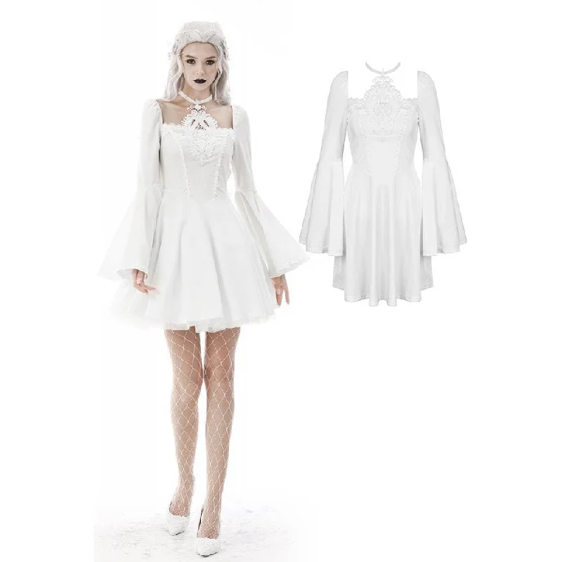 Women's Workout Clothing Women's Gothic Flared Sleeved Floral Embroidered Wedding Dress White