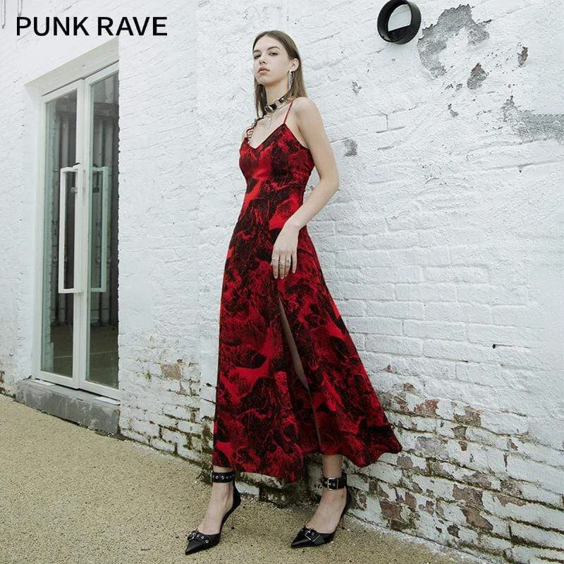 Women's Seasonal Wardrobe Clothing Women's Gothic Side Slit Slip Dress with Belt