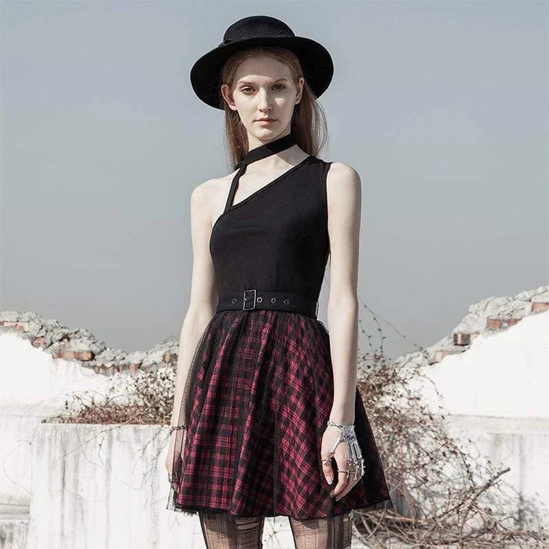 Chic Clothing For Women Women's Halterneck Plaid Little Dresses