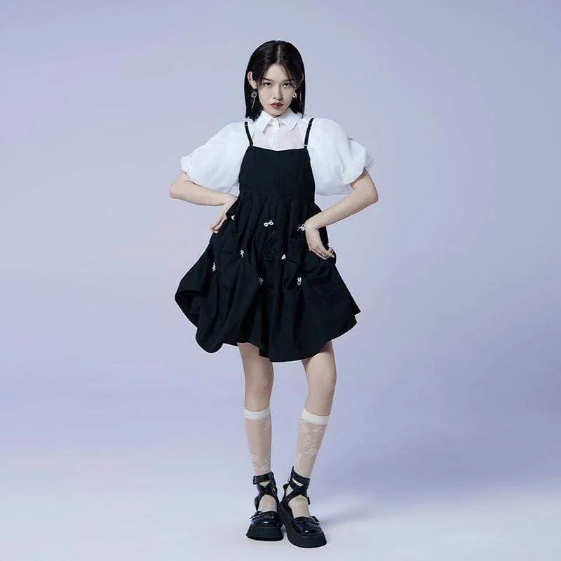 Women's Transitional Clothes Women's Lolita Bowknot Multilayer Black Slip Dresses