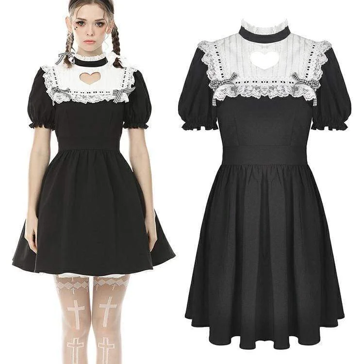 Trendy Athleisure Clothing For Women Women's Lolita Love Heart Cutout Black Maid Dresses