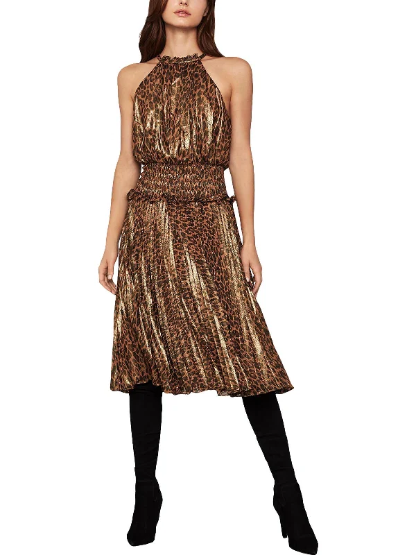 Women's Evening Clothing Womens Metallic Animal Print Midi Dress