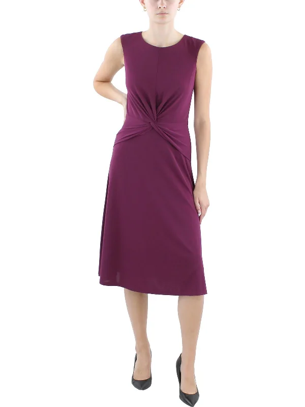 Preppy Style Womens Midi Gathered Sheath Dress