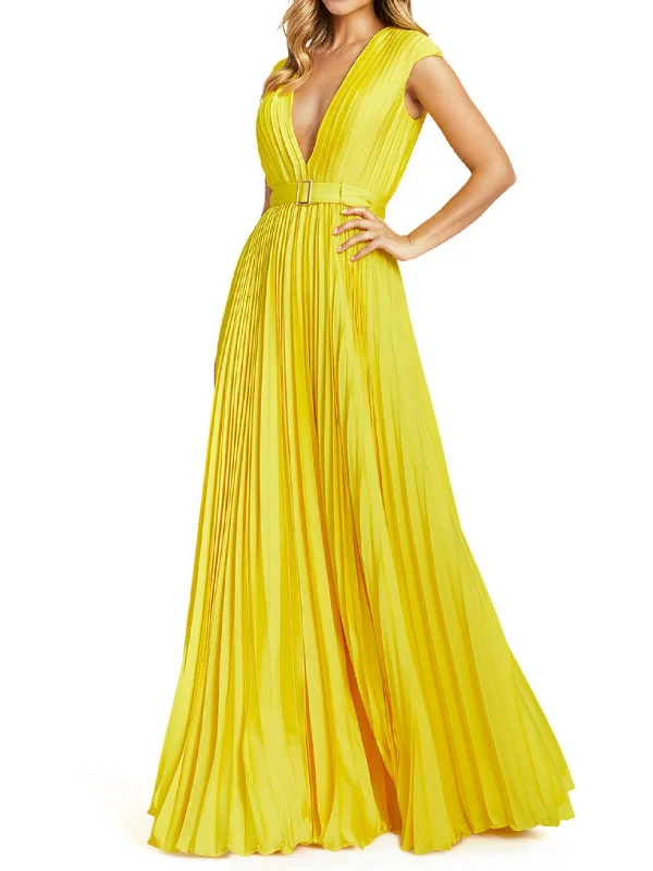 Charming Women's Clothes For Special Events Womens Pleated Attached Belt Evening Dress Charming Women's Clothes For Special Events Womens Pleated Attached Belt Evening Dress