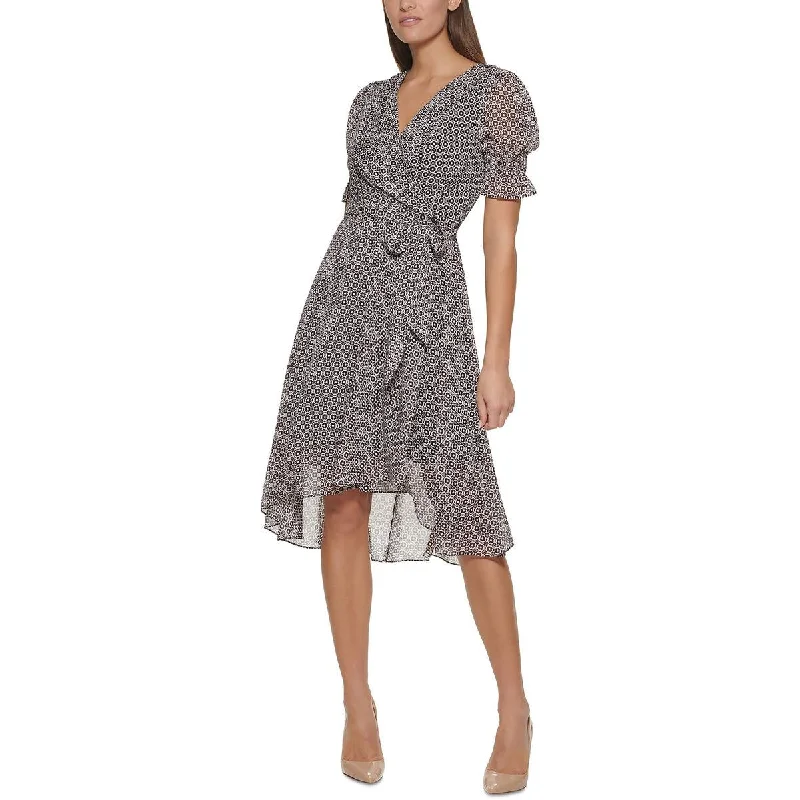 Women's Clothing For Travel Womens Printed Faux Wrap Midi Dress