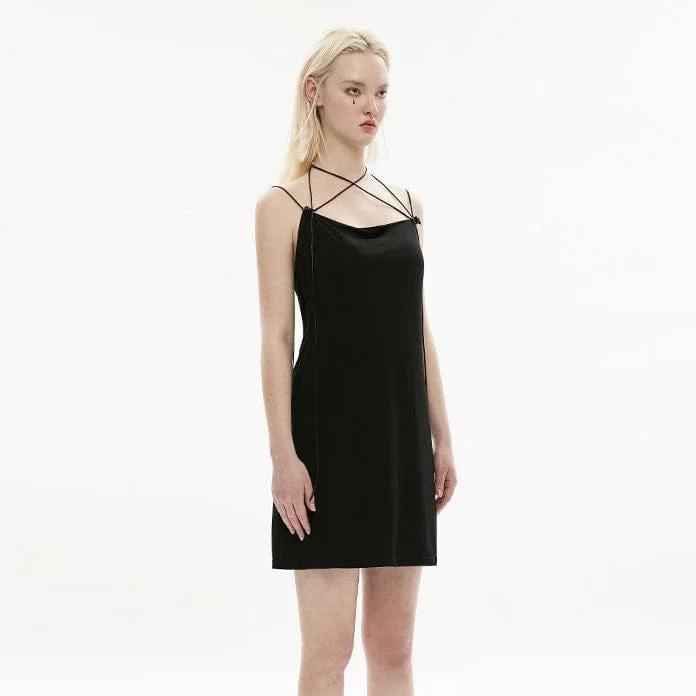 Sustainable Women's Clothing Women's Punk Crisscross Spaghetti Backless Black Little Dress